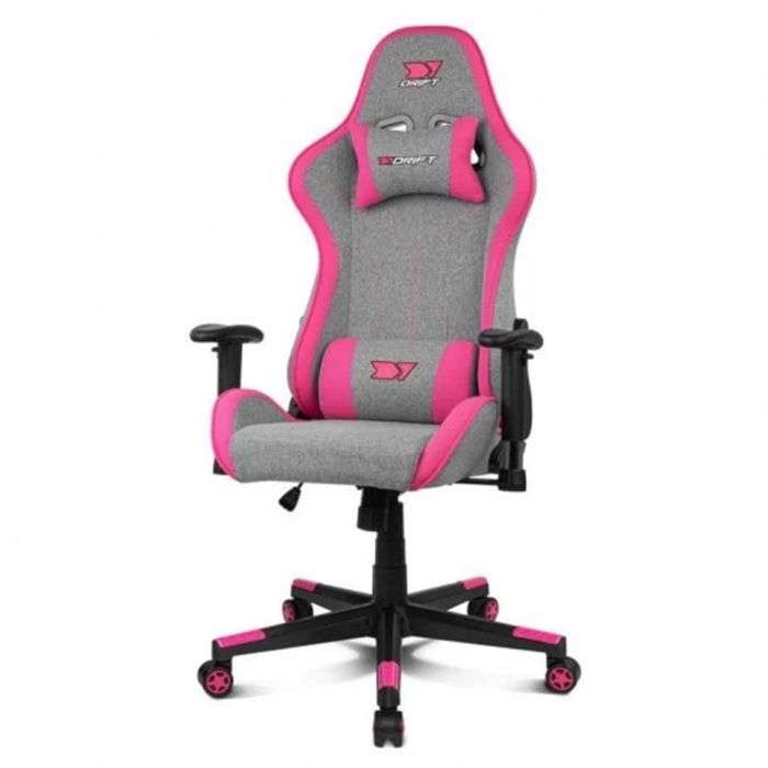Drift Silla Gaming DR90 PRO, Silla de Escritorio, Reposabrazos 2D, Cojines Lumbar y Cervical, Regulable en Altura, Reclinable, Gris/Rosa 1