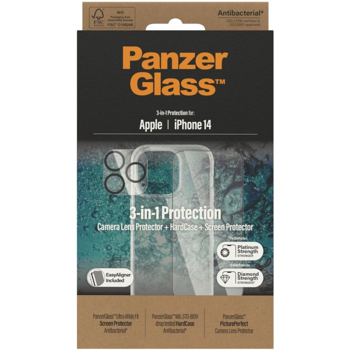 PanzerGlass f. iPhone 14. Bundle Clear Glass+Case 2