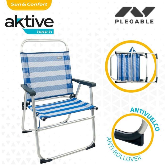 Silla de Playa Aktive Azul Blanco 48 x 88 x 50 cm Aluminio Plegable (4 Unidades) 4