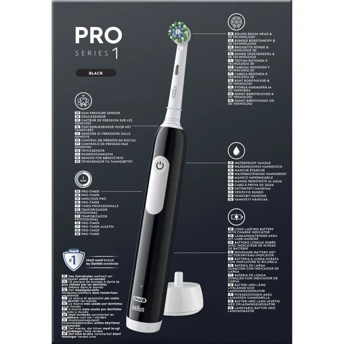 Braun ORA1684886286183 Cepillo de Dientes Eléctrico Pro 1 Negro con Sensor de Presión 360 3