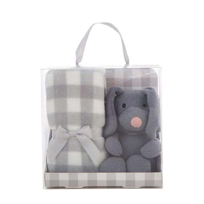 Set caja manta cuadros 90 x75 cm gris + perro 26 cm Set caja manta cuadros 90 x75 cm gris + perro 26 cm