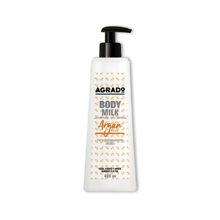 Agrado Body Milk Argán Leche Corporal Piel Seca Hidratación Profunda Regeneradora Nutritiva Dermatológicamente Testado 400 mL