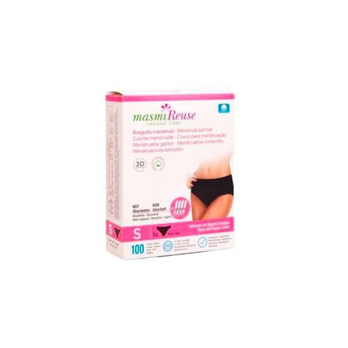 MASMI Braguita Menstrual Talla S, Algodón Ecológico GOTS, Absorbente (equivalente a +4 Tampones), Reutilizable