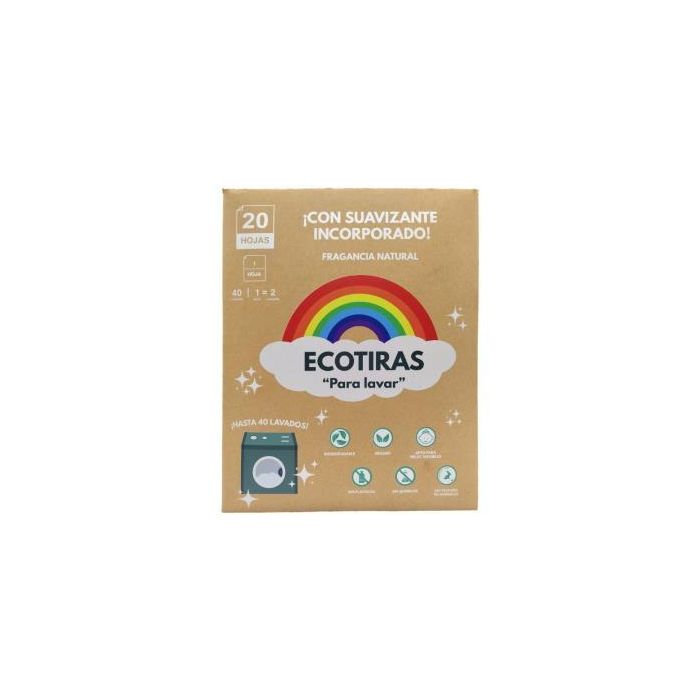 Ecotiras Detergente con Suavizante para Lavadora, Tiras Vegetales Biodegradables, Aroma Natural, 20 Hojas
