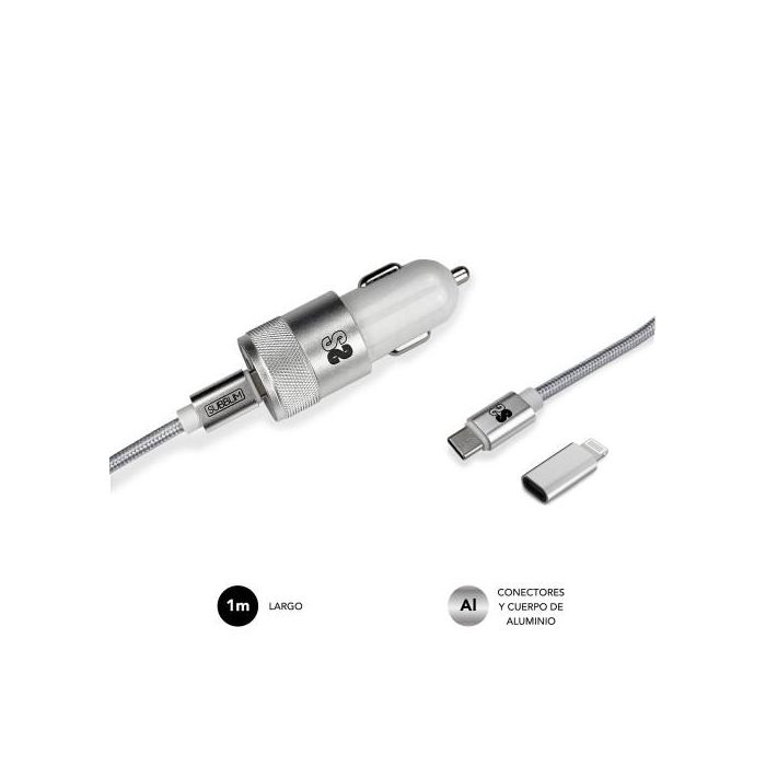 SUBBLIM Cargador coche Dual PD20W+QC3.0+C to C/Lightning S 3