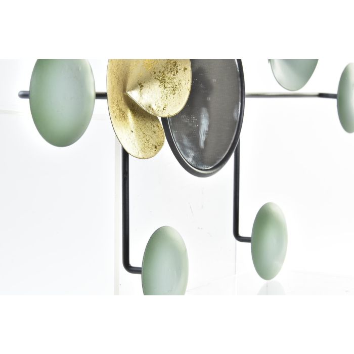 DKD Home Decor Decoración de Pared Oriental Nenúfar Metal Espejo Verde Menta Dorado 45x30x3 cm (2 Unidades) Colección Surimi 1