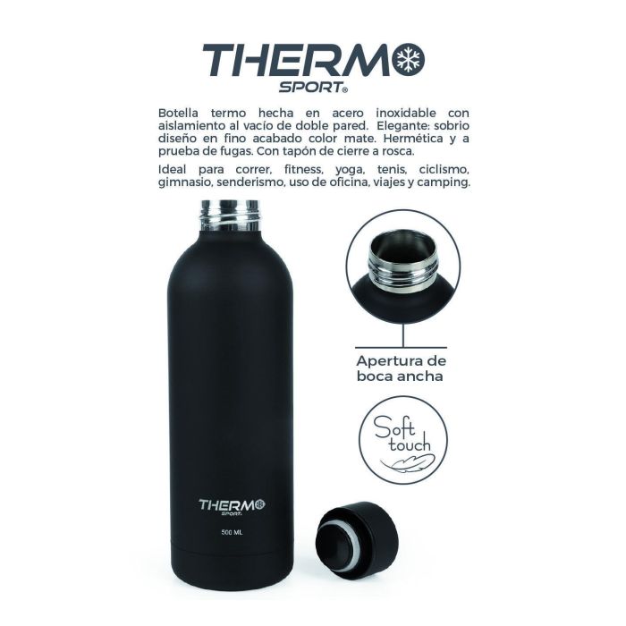 Thermosport Botella Termo Soft Touch 500 ml Blac (6 Unidades) 12 Thermosport Botella Termo Soft Touch 500 ml Blac (6 Unidades) 12
