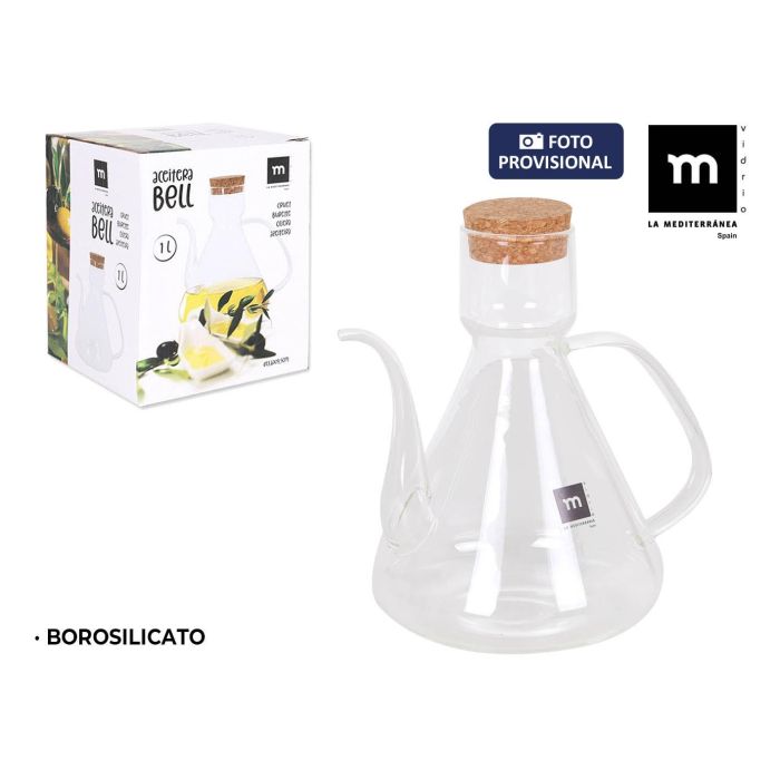 Aceitera de vidrio borosilicato Bell 1000 cc con tapón - Inde (4 Unidades) Aceitera de vidrio borosilicato Bell 1000 cc con tapón - Inde (4 Unidades)