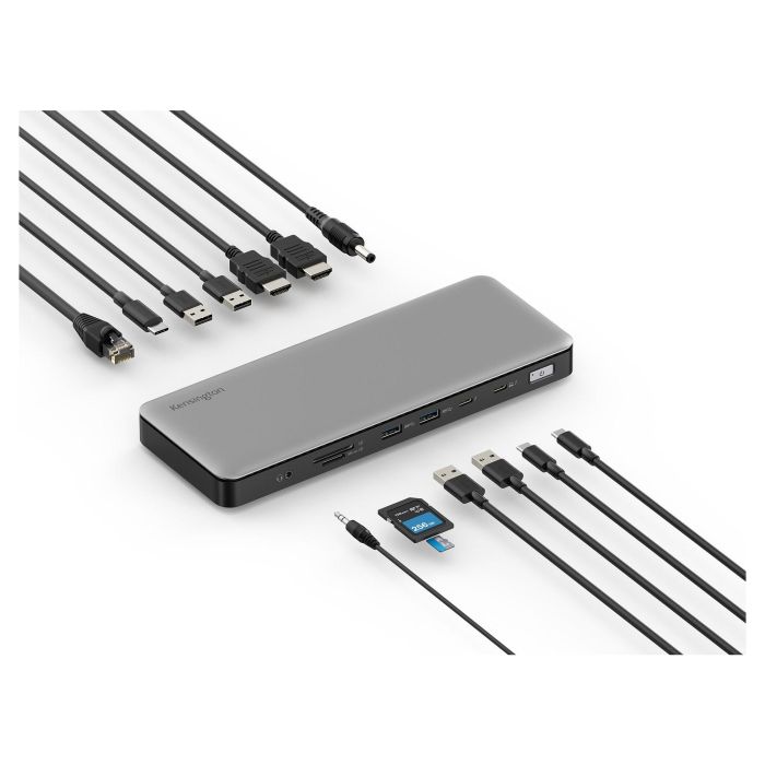 Kensington SD5760T Dock de Puertos Thunderbolt 4 Dual 4K/8K, Carga 96W PD, Ethernet, Lector de Tarjetas SD/microSD, Gris - Compatible con MacBook M-Series