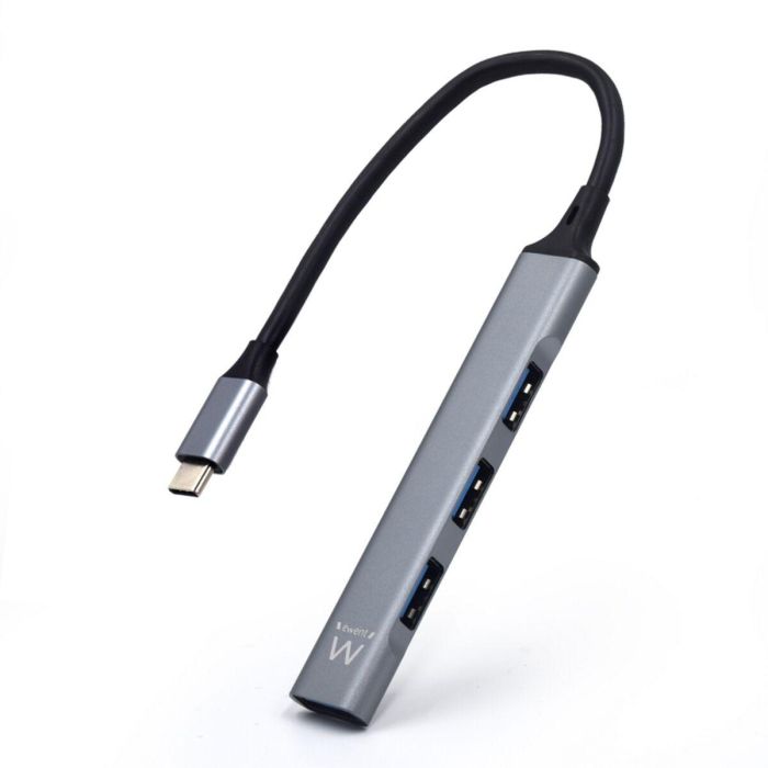 Ewent EW1145 Hub USB Type-C a 4 Puertos (1x USB-A 3.2 Gen 1, 3x USB-A 2.0) para Portátil 5 Gbps Gris Plata Plug and Play
