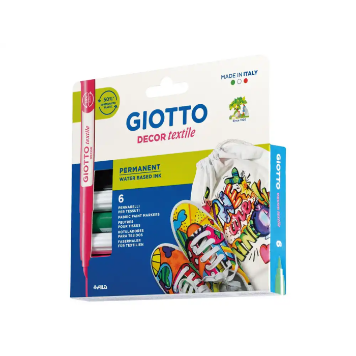 Giotto Rotulador Decor Textile para Camisetas Caja 6 Unidades Colores Surtidos Punta Pincel Permanente Lavable hasta 40 2 Giotto Rotulador Decor Textile para Camisetas Caja 6 Unidades Colores Surtidos Punta Pincel Permanente Lavable hasta 40 2