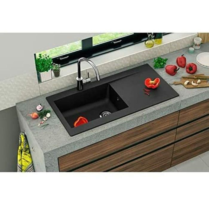 Stradour LIERRA 1C 1000 Fregadero empotrado de Resina Negro 1 cubeta grande 100x50 cm desagüe incluido - Fabricación francesa 1 Stradour LIERRA 1C 1000 Fregadero empotrado de Resina Negro 1 cubeta grande 100x50 cm desagüe incluido - Fabricación francesa 1