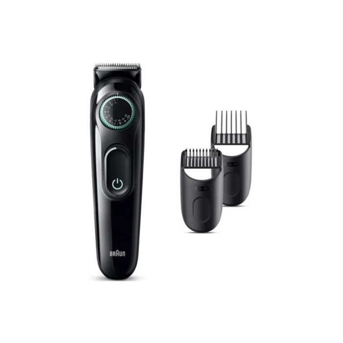 Braun BeardTrimmer Series 3 BT3411 - Recortadora de Barba Recargable con 50 min Autonomía, 40 Ajustes, Incluye 2 Peines y Cepillo, Negro/Verde 1
