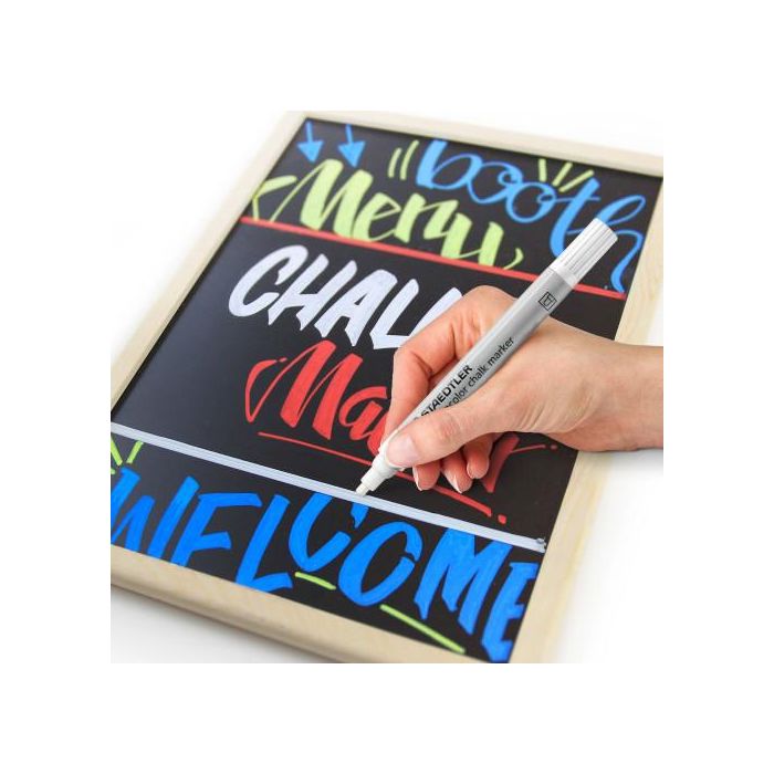 Staedtler Lumocolor 344 Marcador de Tiza Líquida, Negro, Azul, Rojo, Verde, Estuche 4 Ud, Ancho de Línea 2.4 mm 3