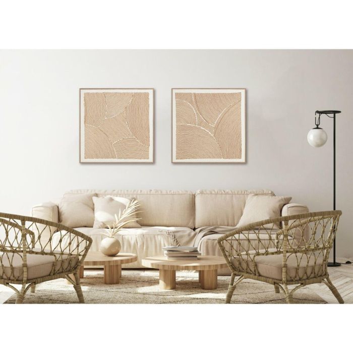 DKD Home Decor Cuadro Decorativo Scandi Moderno de Lienzo y Algodón Natural Blanco, 100x100x3.8 cm - Pack de 2 Unidades 2