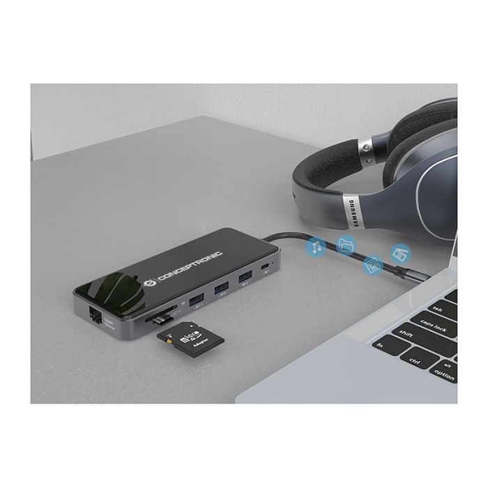 Conceptronic DONN15G Estación de Acoplamiento 12 en 1 USB Tipo C con HDMI/VGA/USB-C PD/USB 3.0/GbE/AUX 4