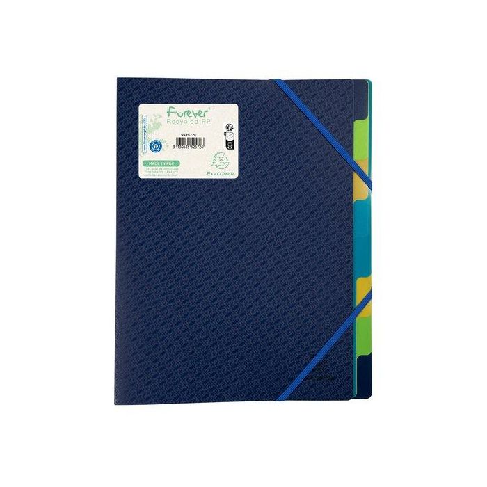 Carpeta Clasificadora Exacompta Pp A4 8 Dptos. Con Gomas Y Solapas Azul