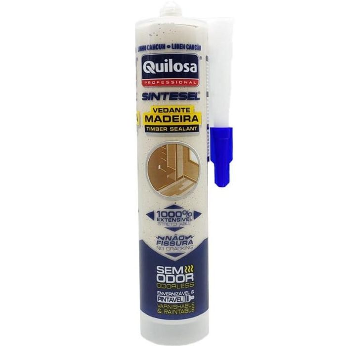 Quilosa Sellador Sintético Siliconizado SINTESEL para Madera 300ml Lino Cancun Pintable Elástico Interior Exterior