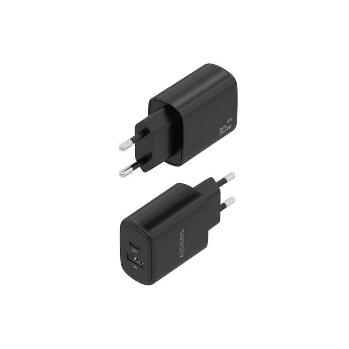 Aisens Cargador de Pared GaN A110-0978 30W 1xUSB Tipo-C PD QC4.0 1xUSB-A QC3.0 Negro 2