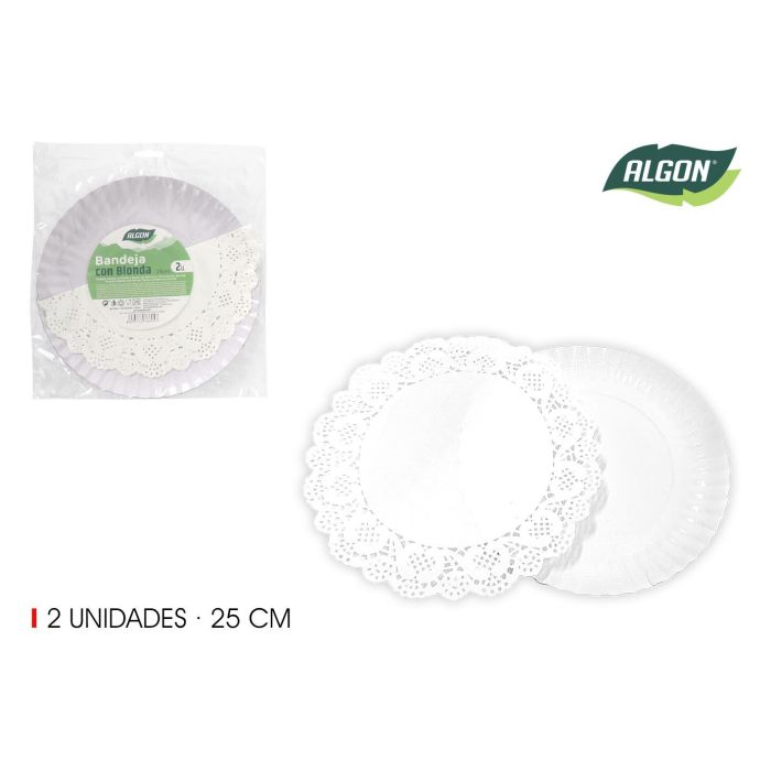 Set de 2 Bandejas Redondas con Blonda, 25 cm - Algon (24 Unidades) Set de 2 Bandejas Redondas con Blonda, 25 cm - Algon (24 Unidades)