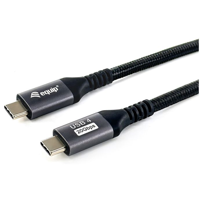 Equip Cable USB-C USB4 Gen2 Macho Macho 40Gbps 4K/60Hz 100W Con Chip E-Mark Color Negro 2.0m Malla algodon trenzado Carcasa Conector Aluminio 1