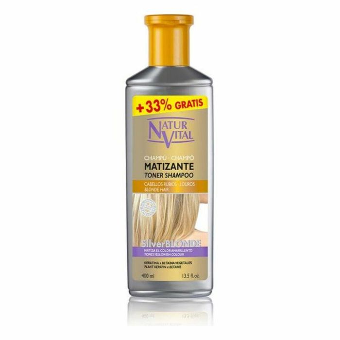 Naturvital Champú Matizante Silver Blonde para Cabello Rubio y con Mechas, Neutraliza Tonos Amarillos, 400 ml