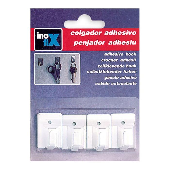 Inofix Colgador Adhesivo Blanco 2019-2-001 (Blister 4 Unidades) Acero Inoxidable Multiusos Cocina Baño 26x18x12mm