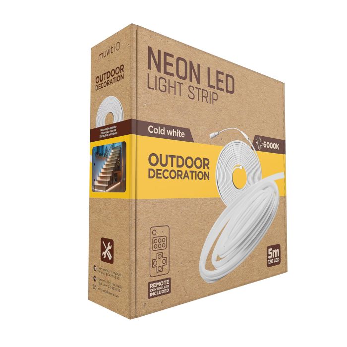 Muvit Tira Led Io Neon Ip65 5m, Control Remoto, Blanco Frío/Cálido, 120 LEDs/m, Ideal para Hogar 5 Muvit Tira Led Io Neon Ip65 5m, Control Remoto, Blanco Frío/Cálido, 120 LEDs/m, Ideal para Hogar 5