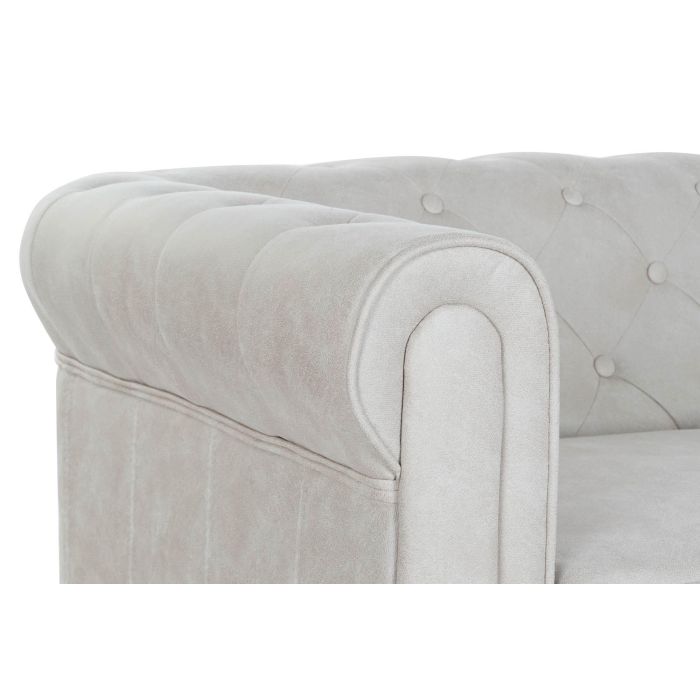 DKD Home Decor Sofá Vintage Capitoné Blanco Natural Poliéster Madera | Desmontable - Ancho 151 cm, Largo 80 cm, Alto 70 cm 2