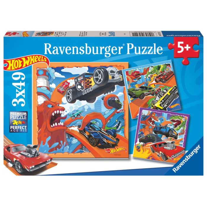 RAVENSBURGER Puzzle Hot Wheels 3x49 piezas, 21x21cm, para niños +5 años