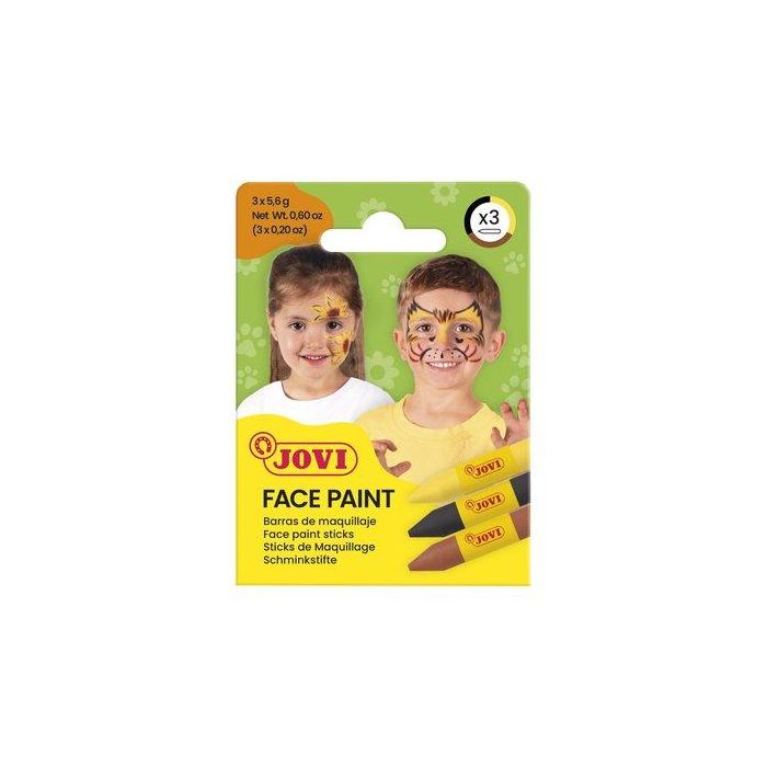 Jovi SET MAQUILLAJE FACE PAINT ESTUCHE DE 3 BARRAS ANIMAL 175AN - Negro, Marron, Amarillo - Seguro y fácil de limpiar