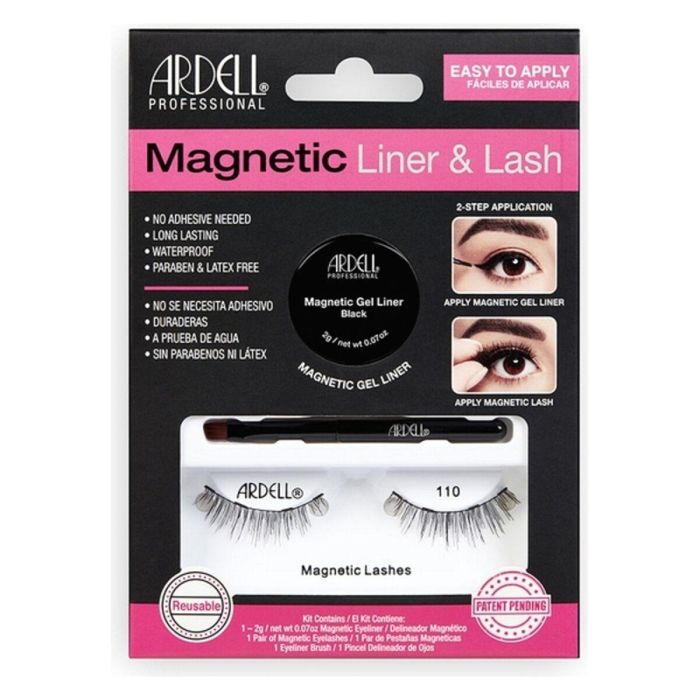 Ardell #110 Magnetic Liner & Lash Pestañas Postizas con Delineador Gel Magnético y Par de Pestañas sin Pegamento, 3 Piezas