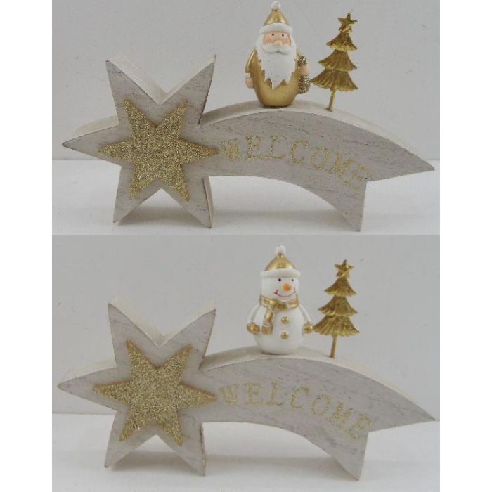 DKD Home Decor Adornos Decoración Navidad Moderna de Madera Blanco Dorado para Hogar - Juego de 4 Unidades (3x12.5x19.5 cm)