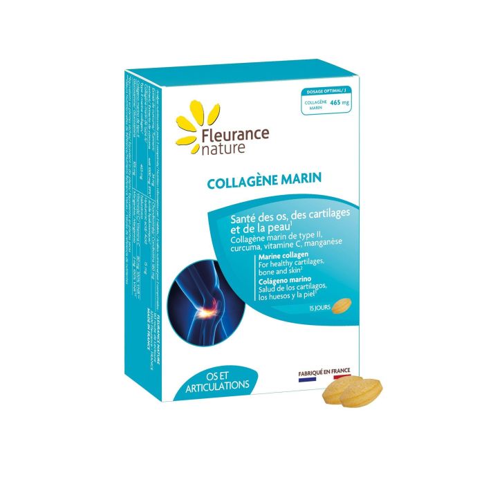 FLEURANCE NATURE Colágeno Marino Tipo II con Curcuma, Vitamina C y Manganeso 30 Comprimidos para Articulaciones y Huesos