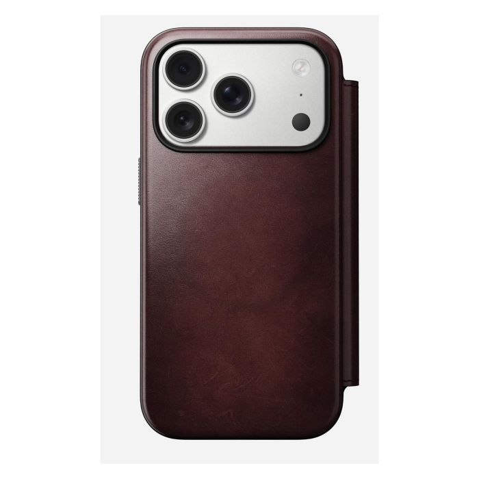 Nomad Modern Leather Folio para iPhone 17 Pro - Funda de Cuero Horween Borgoña con MagSafe y Bolsillo para 3 Tarjetas 4