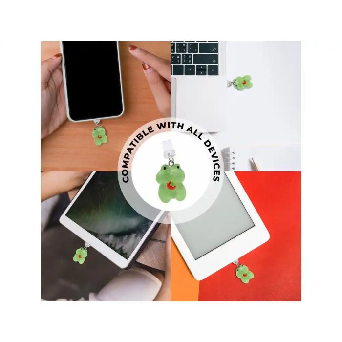 Wondee Mobile Charm Funny Frog Fresa Relámpago - Protector Decorativo para Puertos Type-C/Lightning, 25x10x20 mm