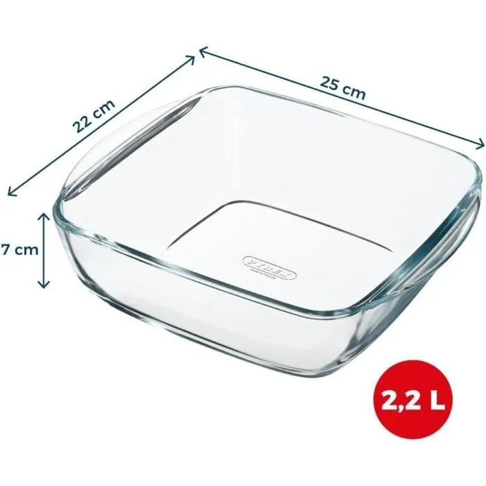 Pyrex Fuente Prepware Cuadrada Vidrio Transparente 25x22 cm - 2.2 L 2
