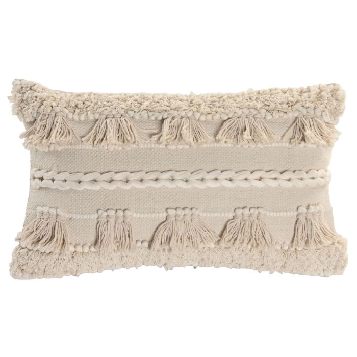 DKD Home Decor Pack de 2 Cojines Boho de Algodón Crudo 30x50 cm, Hechos a Mano, con Cremallera y Relleno de 380g