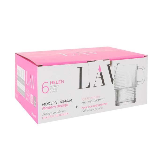 LAV Set 6 Vasos con Asa 270 cc Modelo Helen Medidas 10x7.3x10 cm (8 Cajas)