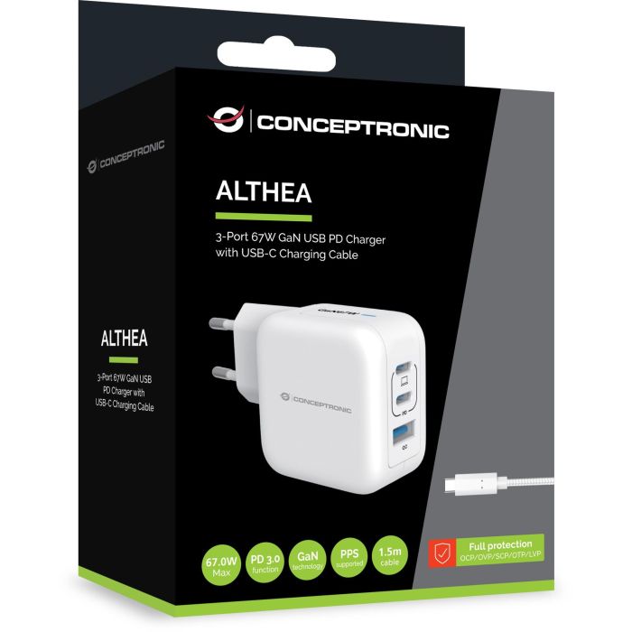 Conceptronic Cargador Pared Althea17W 67W Blanco Carga Simultánea hasta 3 Dispositivos 1 Conceptronic Cargador Pared Althea17W 67W Blanco Carga Simultánea hasta 3 Dispositivos 1