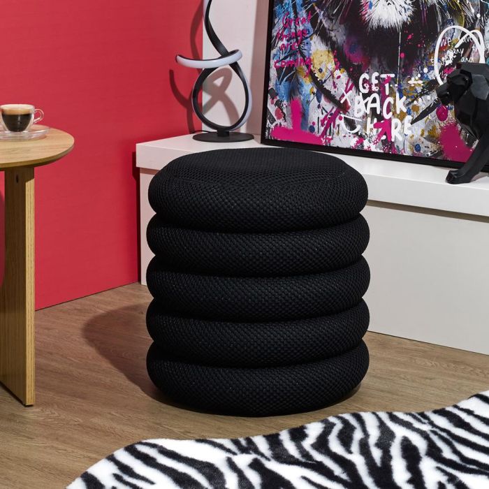 Home Deco Factory Puf Almacenaje Atom Negro - MDF y Poliéster, 37x42 cm, Soporta 110 kg 4