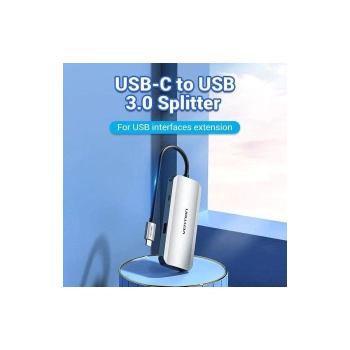 Vention TNAHB Hub USB Tipo-C 4x USB 3.0 1x MicroUSB PD 5 Gbps Gris Aleación Aluminio Compatible Windows Mac OS 1 Vention TNAHB Hub USB Tipo-C 4x USB 3.0 1x MicroUSB PD 5 Gbps Gris Aleación Aluminio Compatible Windows Mac OS 1