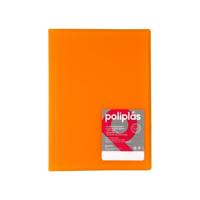 Grafoplás Carpeta Poliplás Polipropileno Translúcido con 10 Fundas Soldadas Folio Naranja Grafoplás Carpeta Poliplás Polipropileno Translúcido con 10 Fundas Soldadas Folio Naranja
