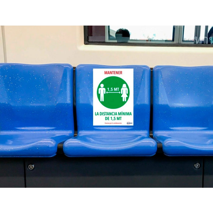 Avery Señal Adhesiva Mantener Distancia Mínima 1.5 Mt DIN A4 Resistente Rayos UV Pack 2 Unidades 1