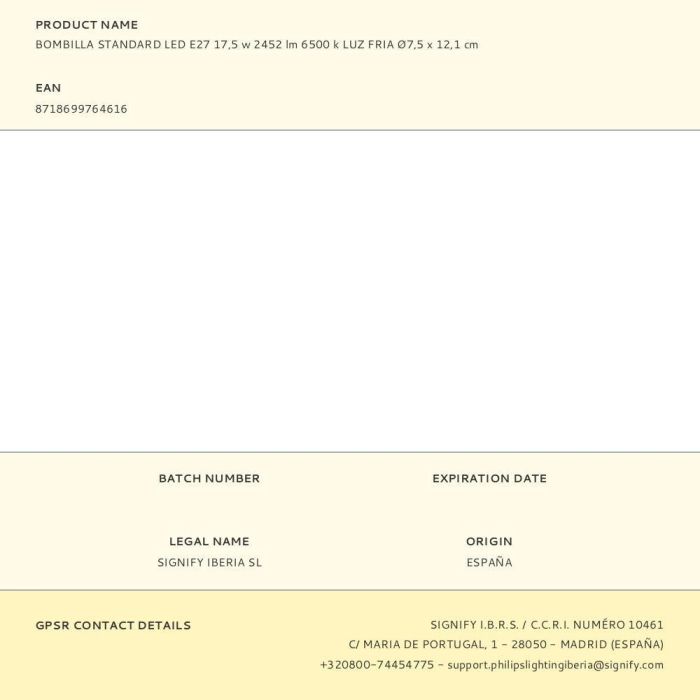 Philips Bombilla LED E27 17,5W 2452lm 6500K Luz Fría Estándar Ø7,5 x 12,1 cm