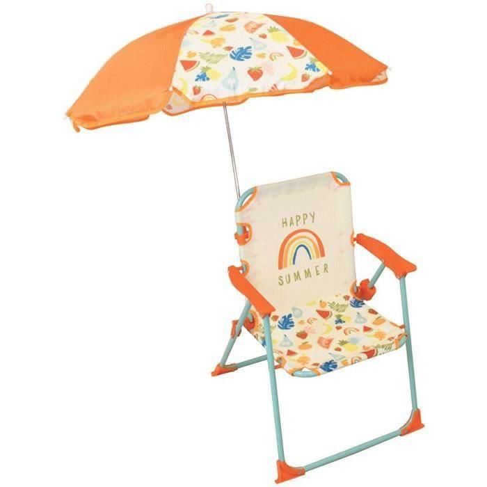 FUN HOUSE Fruity's Camping silla plegable con sombrilla - H.38.5 x W.38.5 x D.37.5 cm + sombrilla ø 65 cm - Para niños FUN HOUSE Fruity's Camping silla plegable con sombrilla - H.38.5 x W.38.5 x D.37.5 cm + sombrilla ø 65 cm - Para niños