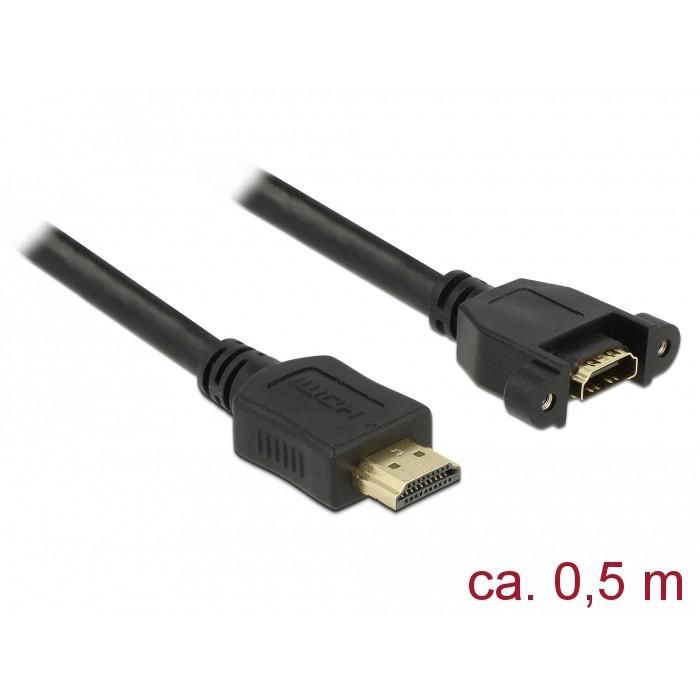 DeLOCK 85463 Cable HDMI-A Macho a HDMI-A Hembra para empotrar, 4K 30Hz, 0.5m, Negro