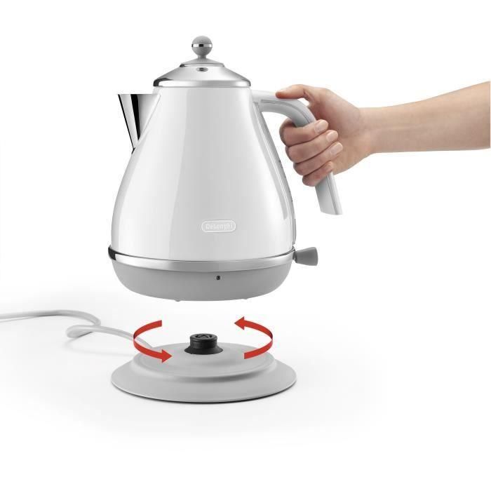 Delonghi DEL8004399773738 Hervidor Icona Capitals 1,7 L Acero Inoxidable Blanco con Fondo Giratorio 360° y Filtro Antical 1