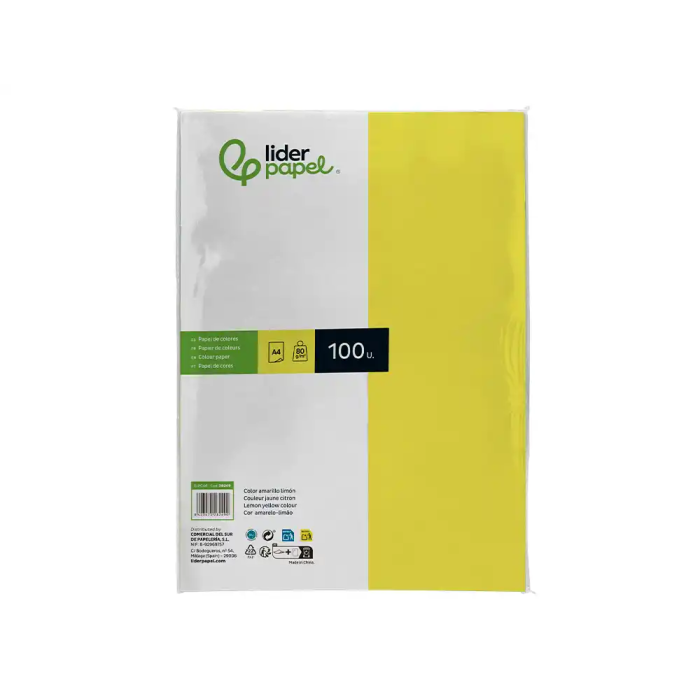 Liderpapel Papel Color A4 80gr Limón Paquete de 100 Hojas 1