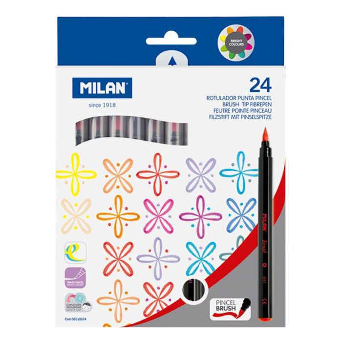Caja con 24 rotuladores de punta de pincel base agua milan Caja con 24 rotuladores de punta de pincel base agua milan